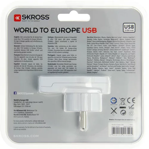 SKROSS 1.500260 World to Europe USB - csatlakozó átalakító európába utazóknak + USB