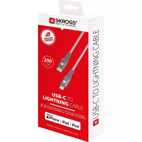 SKROSS Steel Line szinkronkábel USB-C és Lightning csatlakozóval - 200 cm