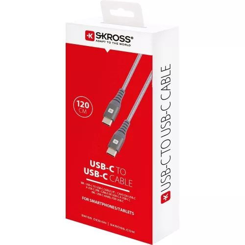 SKROSS Steel Line szinkronkábel USB-C  és  USB-C csatlakozóval - 120 cm