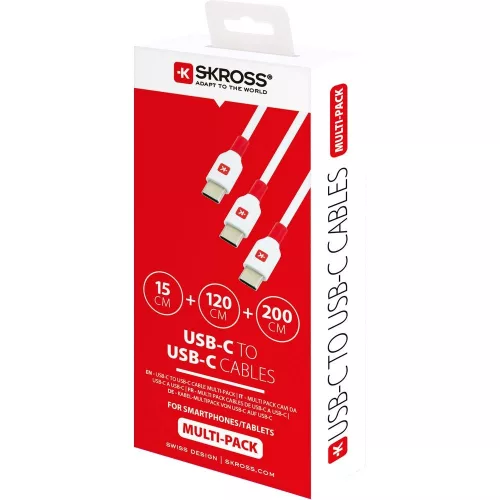 SKROSS szinkronkábel Multipack, USB C és USB C csatlakozókkal, 3 méretben (15cm, 120cm, 200cm)