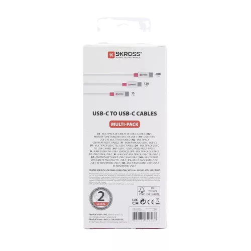 SKROSS szinkronkábel Multipack, USB C és USB C csatlakozókkal, 3 méretben (15cm, 120cm, 200cm)