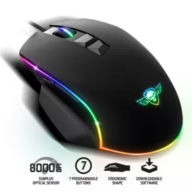   Spirit of Gamer Egér - PRO-M1 (Optikai, 8000DPI, 7 programozható gomb, harisnyázott kábel, fekete)