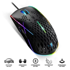   Spirit of Gamer Egér - S-XM100 (Optikai, 12400DPI, RGB, Omron kapcsolók, 8 gomb, harisnyázott kábel, fekete)
