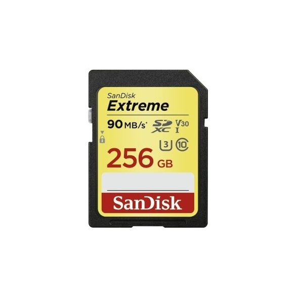 SanDisk SDXC Extreme memóriakártya 256 GB, 90 MB/s, CL10, V30 (173358)