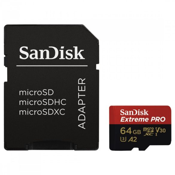 SanDisk microSDHC Extreme Pro 64GB memóriakártya 170MB/s C10 V30 UHS-I U3 A2 (183520)
