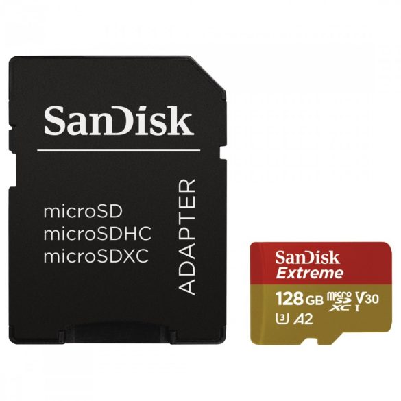 SanDisk microSD Extreme kártya adapterrel 128GB 160MBps A2 C10 V30 UHS-I U3 (183506)