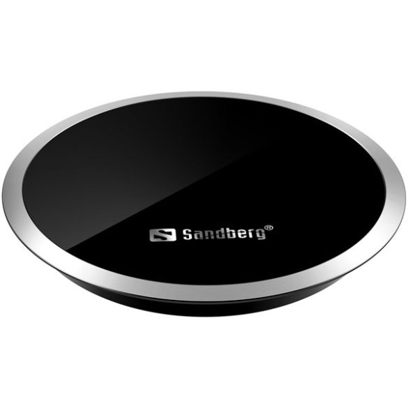 Sandberg Telefon töltő Vezeték nélküli - Wireless Charger for Desk (10W;Qi szabvány; 85%; 80cm kábel; tartozék lyukvágó)