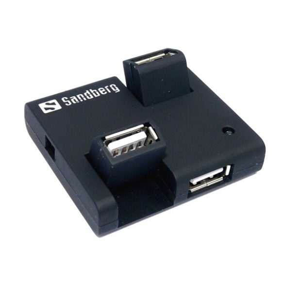 Sandberg USB Hub - USB Hub 4 port (fekete; kihajtható csatlakozók; kábel)