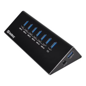   Sandberg USB Hub - USB3.0 Hub 6+1 port (fekete; 6adat + 1töltő port; 0,7m kábel; + power adapter)