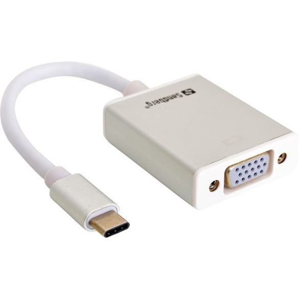 Sandberg Kábel Átalakító - USB-C to VGA Link (fehér; USB-C bemenet - Dsub (anya) kimenet; max.2048x1152@32bit)