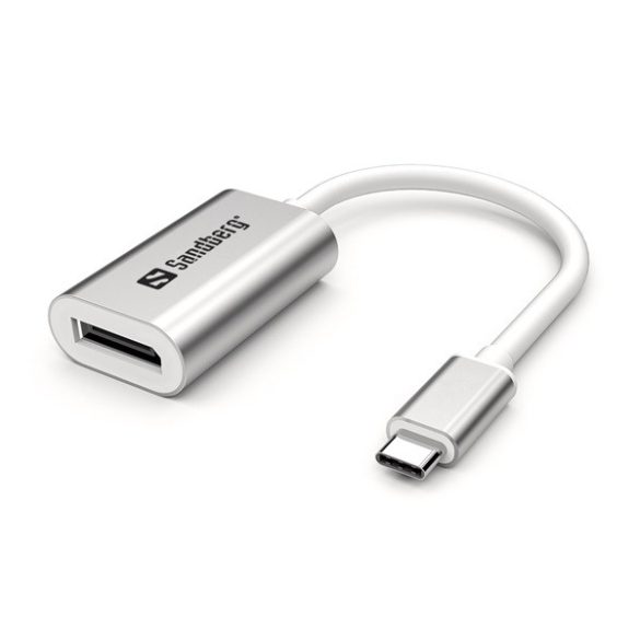 Sandberg Kábel Átalakító - USB-C to DisplayPort Link (ezüst; USB-C bemenet - DisplayPort kimenet; Aluminium)