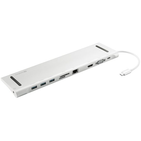 Sandberg Notebook Dokkoló - USB-C 10-in-1 Docking Station (USB-C, HDMI/VGA, 3x USB3.0, 1x RJ-45, Audio, kártyaolvasó)