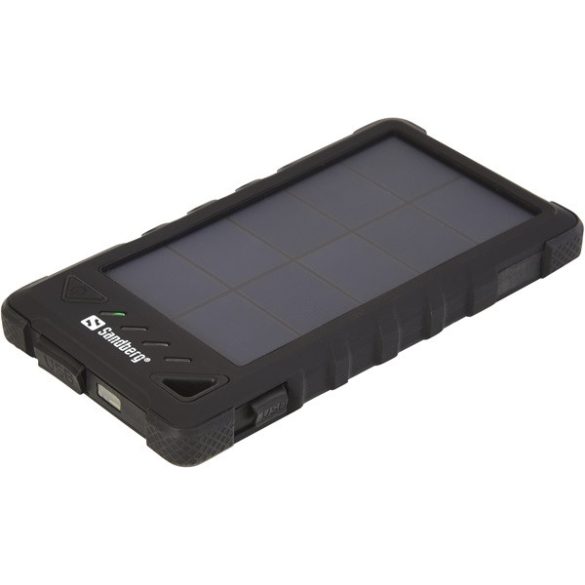 Sandberg Akkubank - Outdoor Solar Powerbank 8000mAh (napelemes; kültéri; IP54 por és cseppálló; LED lámpa; 2,1A 2xUSB)