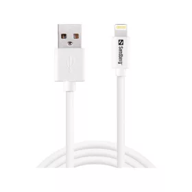   Sandberg Kábel - Lightning (2m; fehér; USB apa + Lightning apa)