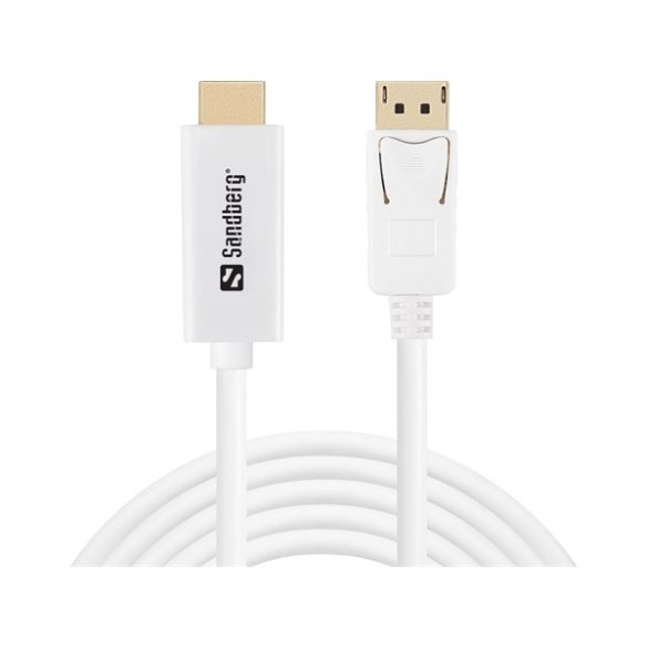 Sandberg Kábel - DisplayPort-HDMI (DisplayPort - HDMI kábel, apa/apa, 2m, fehér)