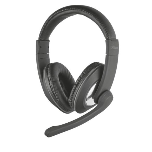 TRUST 21662 trust fejhallgató - reno (mikrofon; hangerőszabályzó; 3.5mm jack; nagy-párnás; fekete)