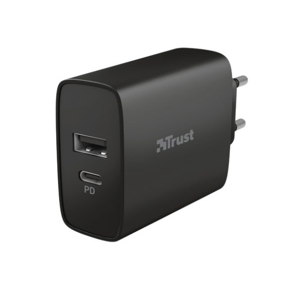 TRUST 23558 trust telefon töltő - qmax 30w ultra-fast (1port 12w usb + 18/30w usb-c; fekete; hálózati csatlakozó)