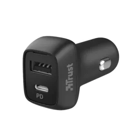   TRUST 23560 trust telefon töltő autós - qmax 30w ultra-fast (1port 2.4a/12w usb-a + 1port 18w, usb-c; fekete; 12v szivargyújtó)