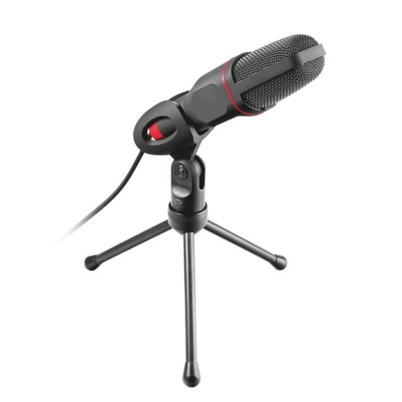 TRUST 23791 trust mikrofon - gxt 212 mico (studió design; 3,5mm jack + usb adapter; 180cm kábel; állvány; fekete-vörös)