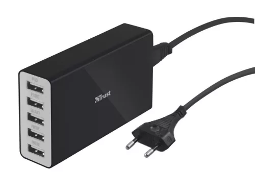 Trust 20014 Hálózati töltő 5 USB port-fekete