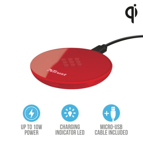 Trust Primo10 Fast vezeték nélküli  telefon töltő -piros (22863)