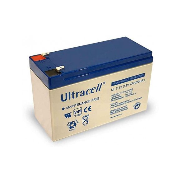 Ultracell UL7-12 12V 7Ah zselés ólom akkumulátor gondozásmentes