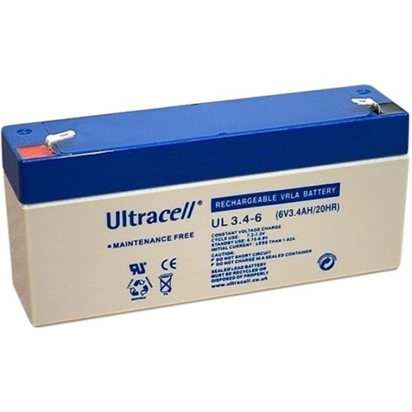 Ultracell UL3.4-6 6V 3.4h zselés ólom akkumulátor gondozásmentes