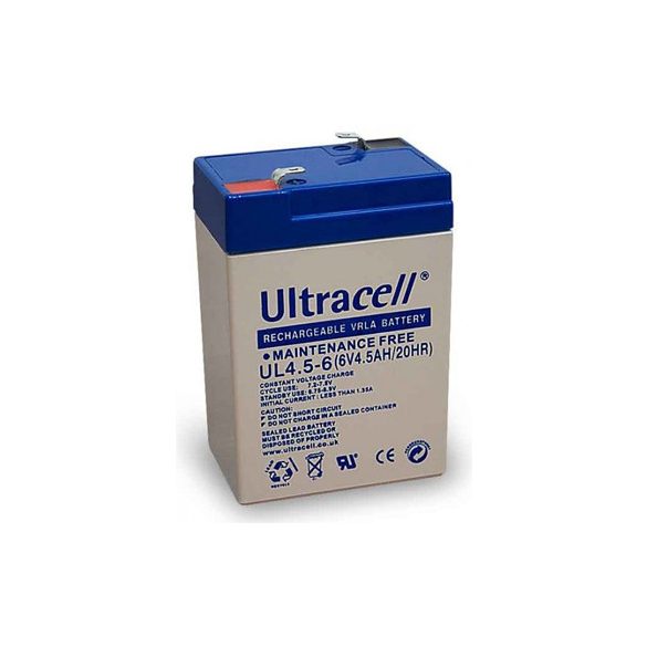 Ultracell UL4.5-6 6V 4.5Ah zselés ólom akkumulátor gondozásmentes