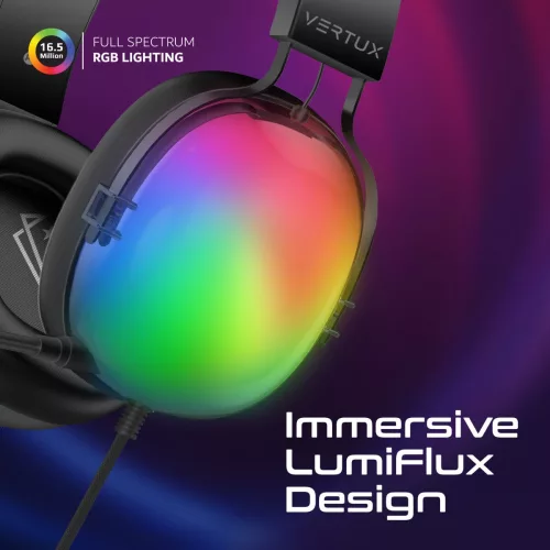 Vertux Fejhallgató - SIRIUS 7.1 (50mm driver, hangerőszabályzó, flexibilis mikrofon, USB 3.0, RGB LED, fekete)