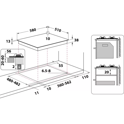 Whirlpool TGML 651 IX főzőlap beépíthető gáz