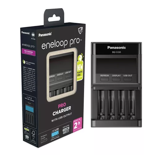 eneloop BQ-CC65E LCD-s gyors akkumulátor töltő / kisütő funkció / kapacitás kijelzés 2/4db AA/AAA akkumulátor töltésére