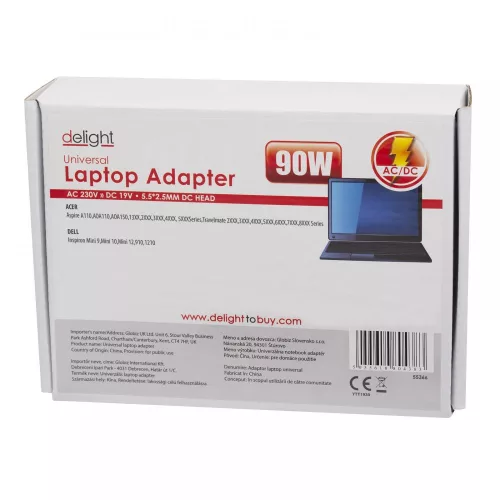 DeLight Univerzális laptop-notebook töltő adapter tápkábellel (55365)